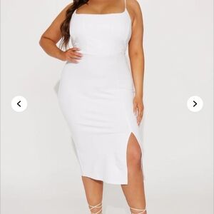 Fashion Nova White Ribbed Spaghetti Strap Midi Dress